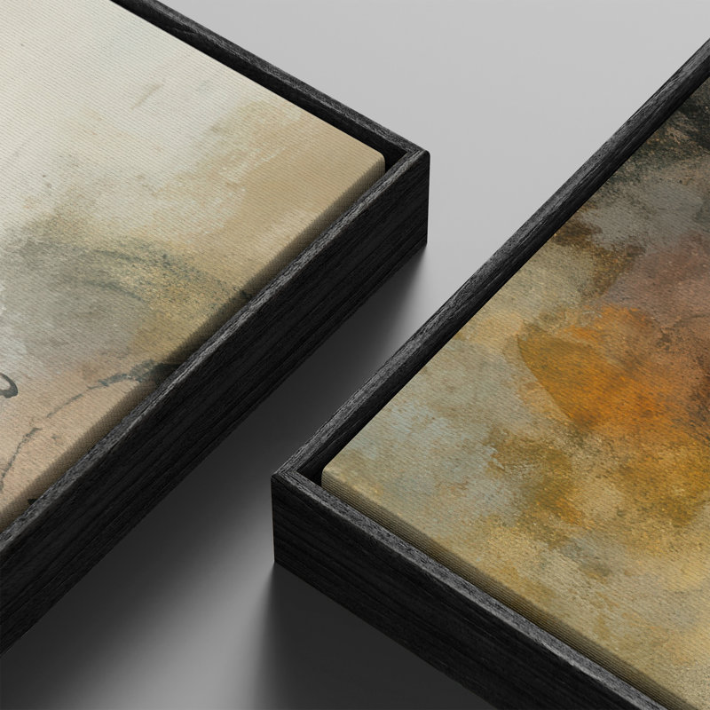 Neutral Earth Tone Abstract Composition Wall Art for Office – Set of 2 Framed Wall Art Print on Canvas 60"x20"x2, 60"x30"x2