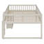 Lit mezzanine bas pour enfant (taille standard), cadre en bois avec étagère de rangement et armoire à portes en rotin, décoration ours mignon, design discret, meuble de chambre gain de place - blanc-298144679-298144678