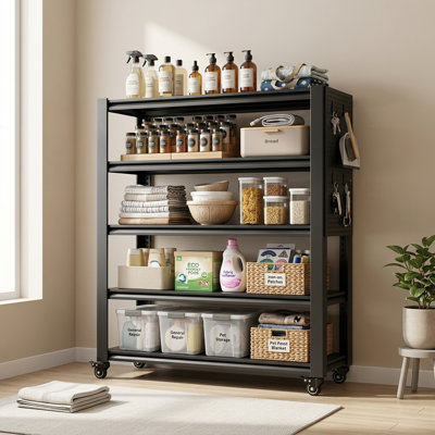 72"H 5-Tier Heavy Duty Metal Shelving Unit - 2000LBS Capacity with Pegboard & Lockable Wheels, 47.2"W×23.6"D for Garage/Warehouse/Kitchen