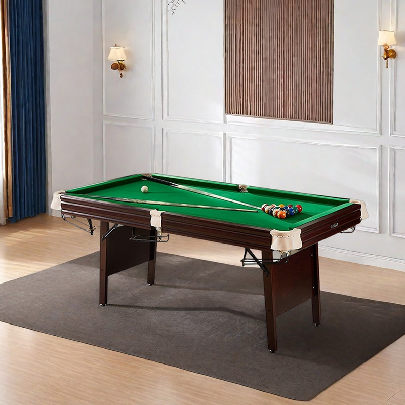 Solid Wood Folding 6.5'Pool Table, 34.45" H x 77.95" W x 42.32" D