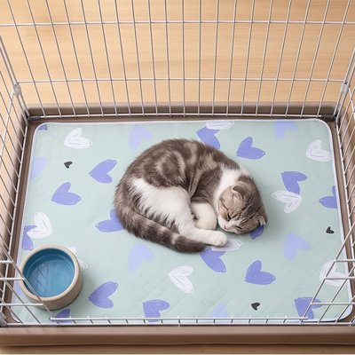 Washable Pet Cage Mat 27.6x19.7x0.1in Sturdy Polyester Pad For Hamsters Rabbits Guinea Pigs, Green