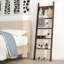 Bamboo Blanket Ladder 5-Tier Ladder Shelf With 4 Removable Hooks