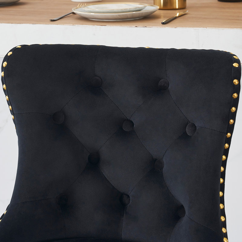 Swivel Upholstered Velvet Adjustable Height Bar Stool, Gold, Black