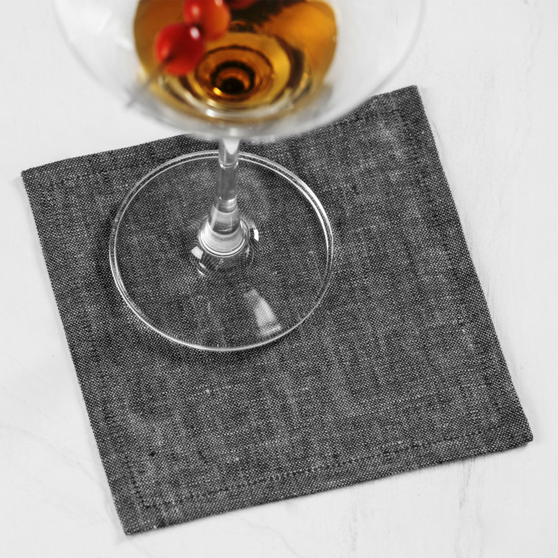 100% Pure Linen Cocktail Napkins - Athena, Charcoal Grey