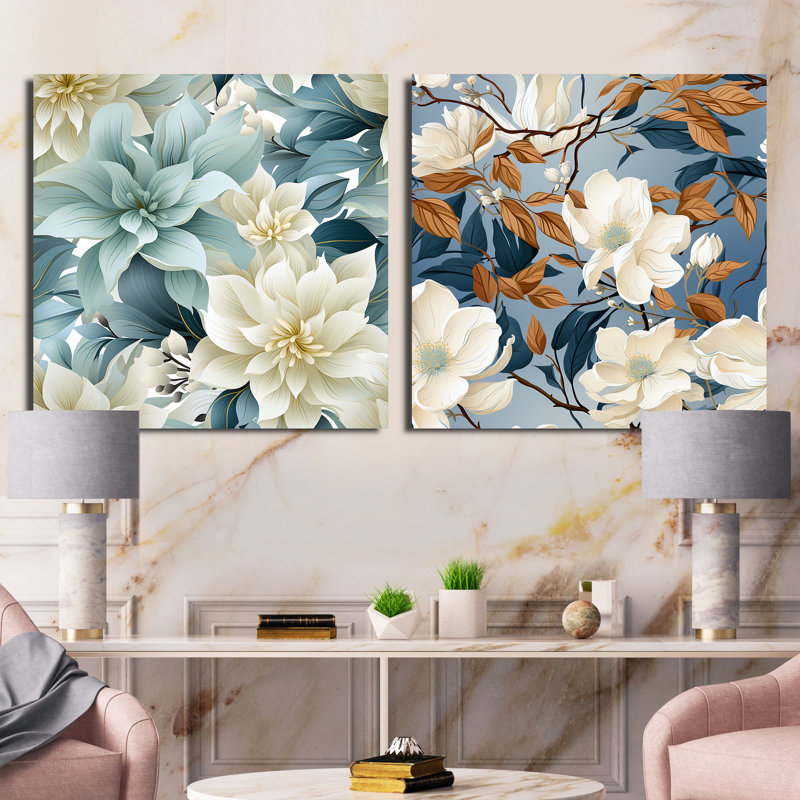 Lisandro - Ensemble de 2 collages carrés floraux, H 30 po x l 61 po, Toile tendue