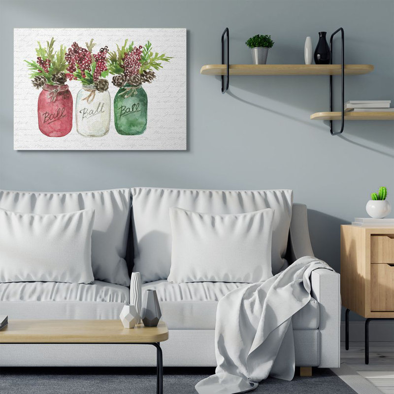 «Mason Jar Christmas Foliage», impression, H 36 po x l 48 po, Toile tendue