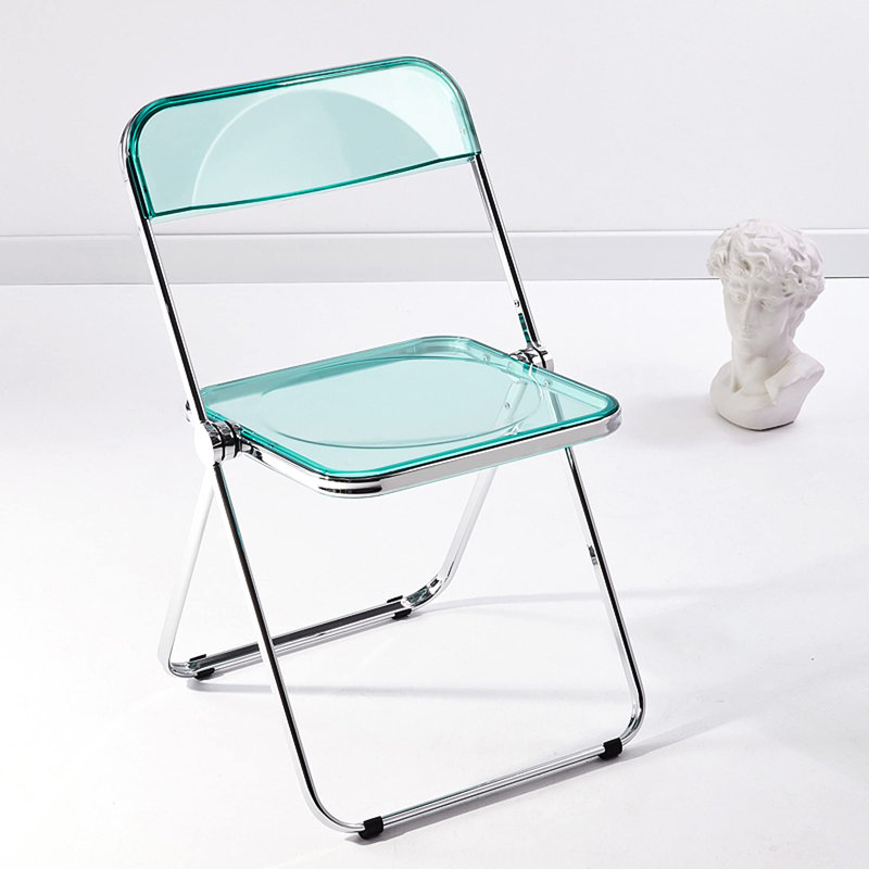 Chaise pliante moderne de luxe en acrylique transparent, empilable, style fantôme, assise en cristal, structure chromée, chaise d'appoint pour intérieur et extérieur - Verte