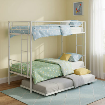 Twin Over Twin Metal Bunk Bed with Trundle for Teens and Adults