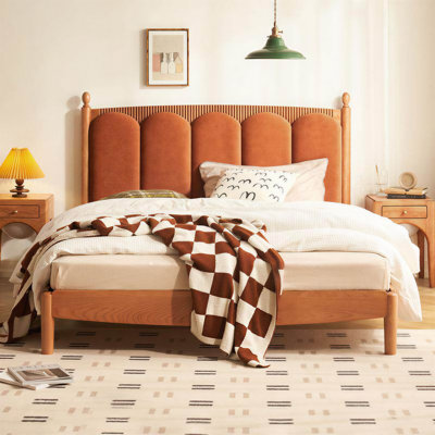 Soft Upholstered Bed Solid Wood Cherry Modern Furniture Style