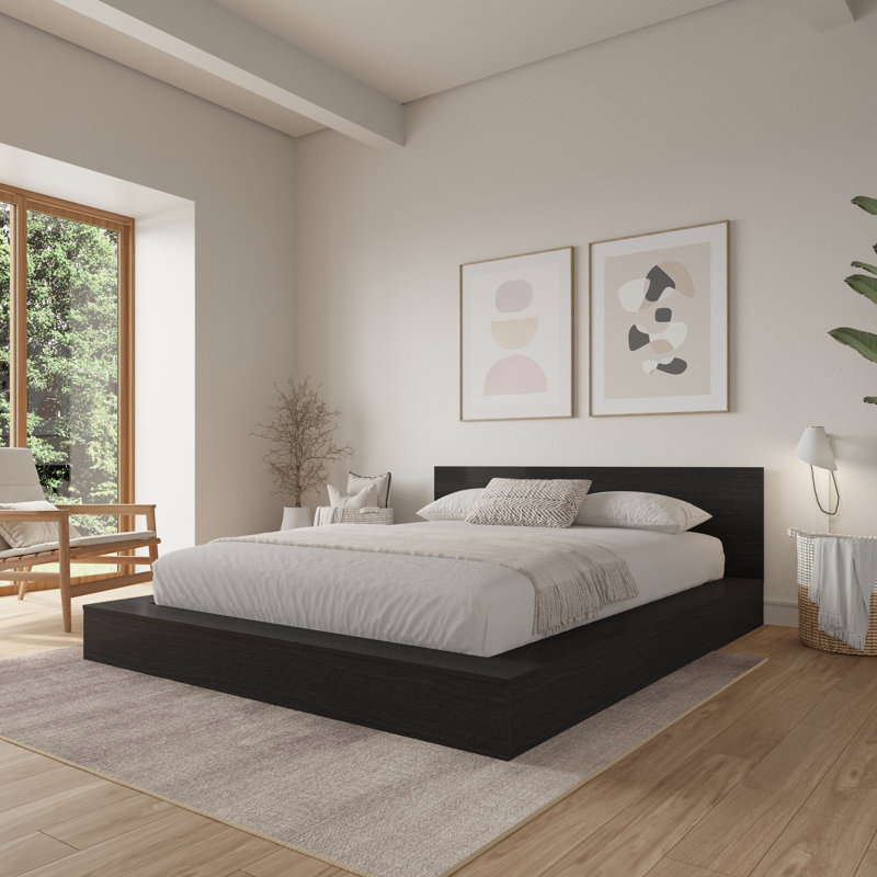 Ensemble de lit plateforme bas Makoa, Noir, Grand lit