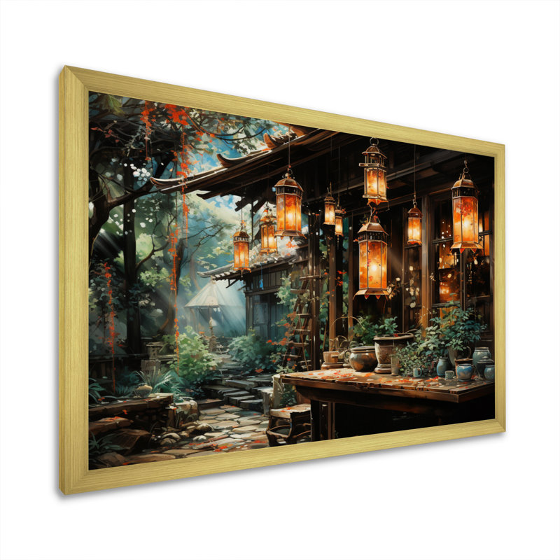 Japon Art Paper Lantern Glow IV - Japanese Canvas Wall Art, H 24 po x l 32 po x P 1 po, Cadre doré à une seule photo
