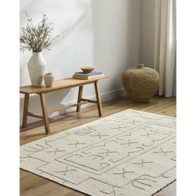 Cousar Rectangle Geometric Hand Woven Flatweave Wool Area Rug in Pearl
