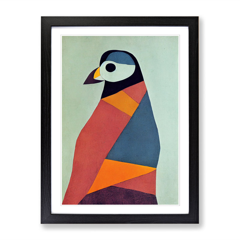 Puffin Abstract - Single Picture Frame Painting, Black, 46cm H x 34cm W x 2cm D