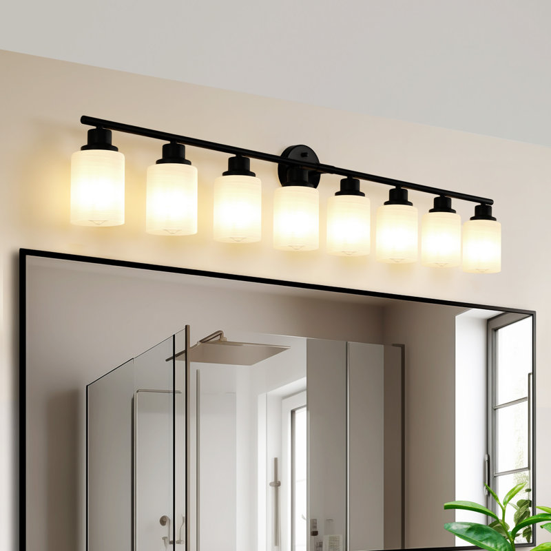 Luminaire de miroir de salle de bain moderne 8 lumières 52 po, Noir