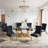 Glass Top Metal Base Dining Table With 4 Velvet Dining Chairs,5 - Piece Pedestal Dining Set-106913232-106913233