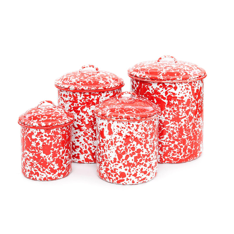 Crow Canyon Enamelware Splatter 4 Piece Canister Set, Red