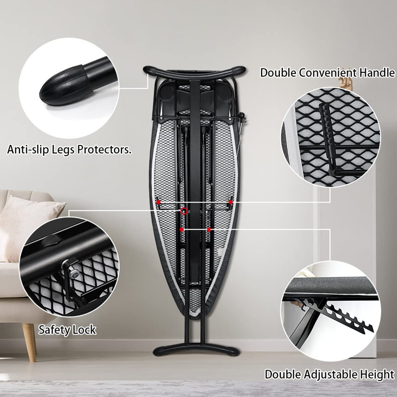 Extra Wide Black Steel Freestanding Ironing Board with Sleeve