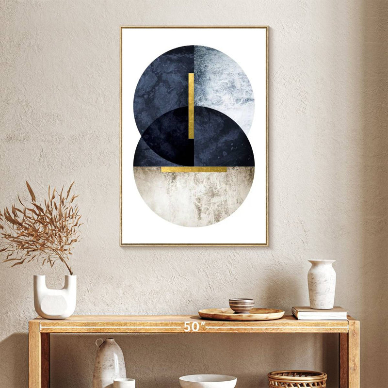 Bleu marine foncé, Floating Frame Natural Wood, 25" x 37"