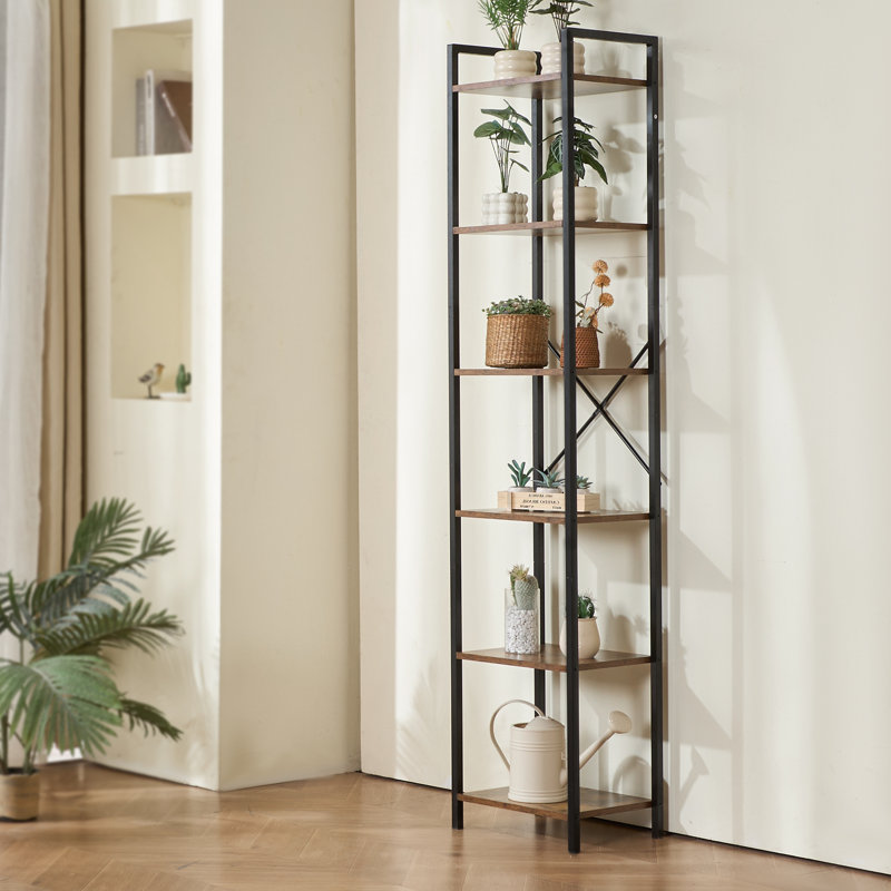 Bibliothèque en métal rustique à 6 niveaux pour le salon, la chambre à coucher et le bureau