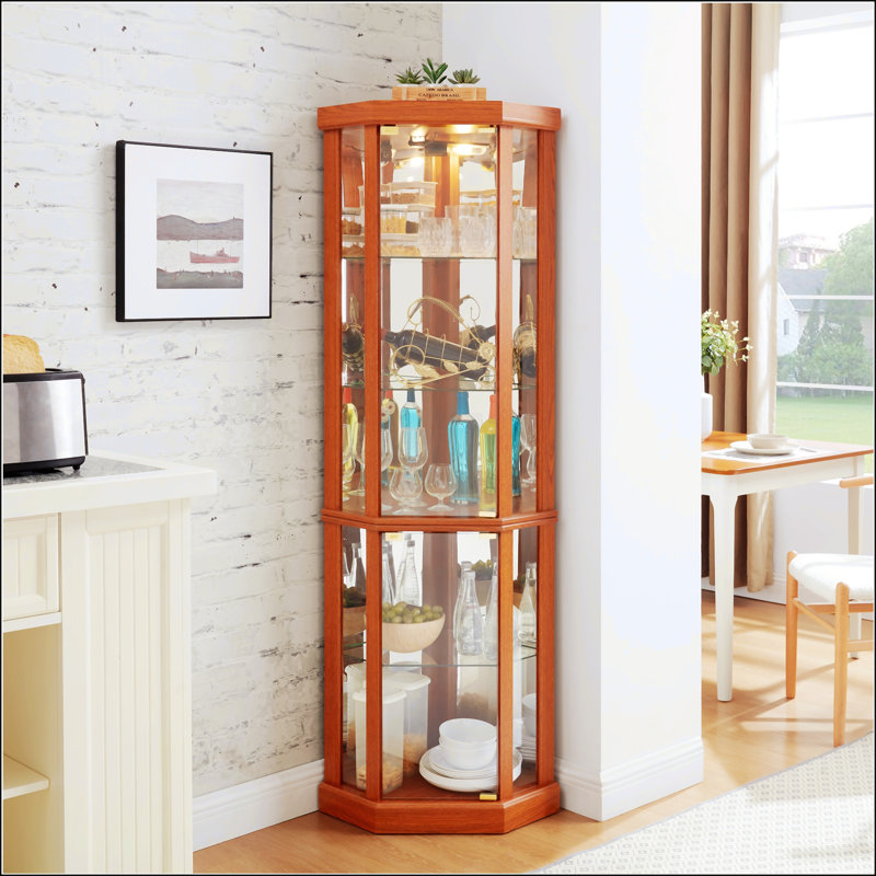 Lighted Corner Curio Cabinet - Elegant Glass Display Case For Living Room & Bar Storage, Perfect For Antique Collections & Wine With Built-In Lighting