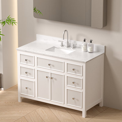Ensemble de meuble-lavabo à poser à simple cuve 48 "avec plateau et dosseret en pierre d'ingénierie Modura