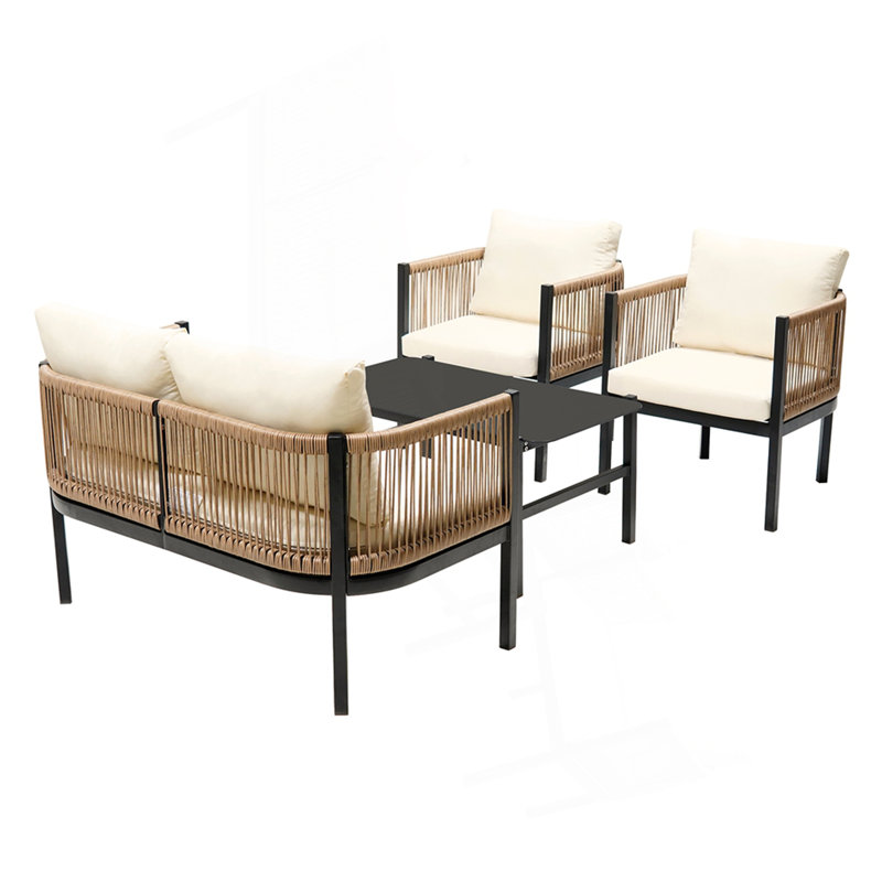 Multi-Person Outdoor Sofa Combination With A Table, Suitable For Garden, Backyard And Balconies, Beige