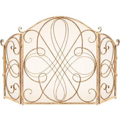 Lissowski 3-Panel 55"x33" Wrought Iron Fireplace Safety Screen Decorative Scroll Spark Guard Cover