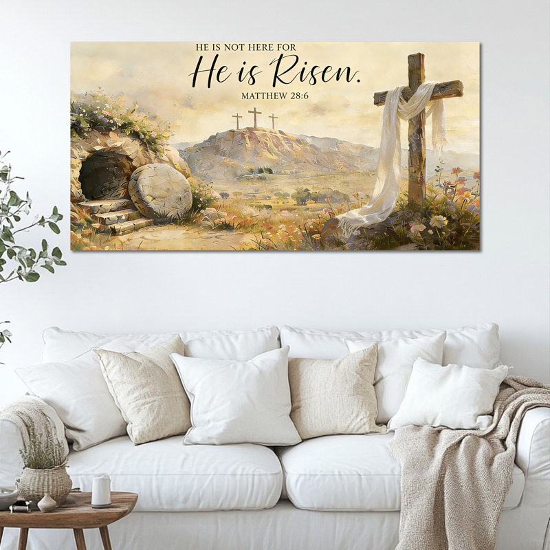Art mural de Pâques par Timuba - images sur toile chrétiennes de Jésus, tombe vide et trois croix, art mural de Pâques, reproduction d'art encadrée, 16 x 32 po