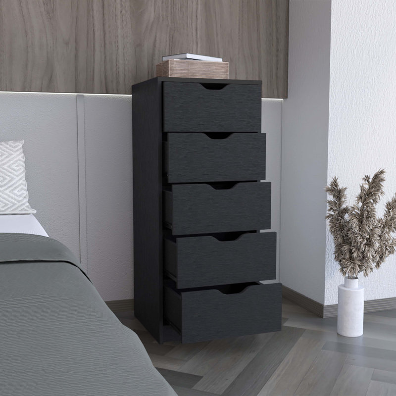 Commode haute 5 tiroirs Basilea, système coulissant - Noir, Noir