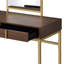 Bureau de meuble-lavabo rectangulaire en noyer et doré avec structure en métal, plateau à bijoux avec miroir inclus, 2 tiroirs de rangement en panneau de particules, hauteur de 50 pouces et avec, inclus, tiroirs,