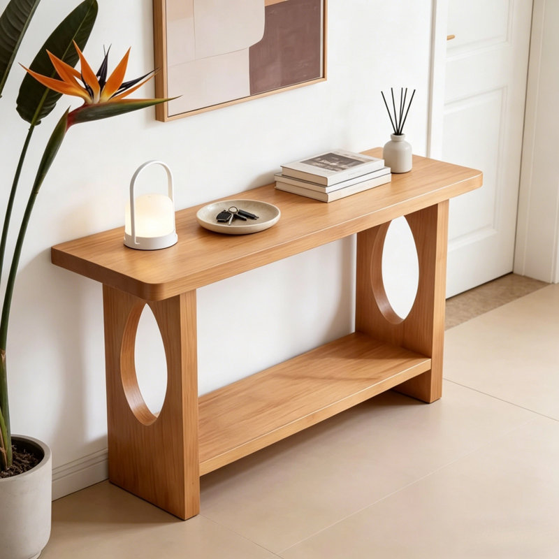 Console simple de style japonais, 31.5" H x 47.2" W x 11.8" D, Natural Wood, Natural Wood, Bois naturel