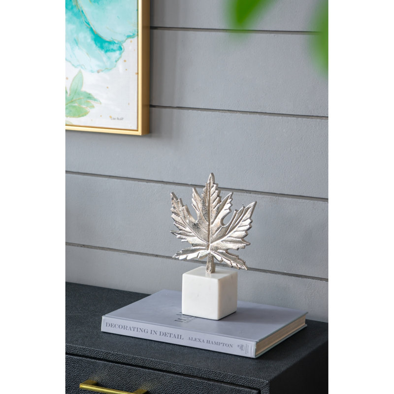 7X3x10.5" Aluminum Leaf On Marble Base