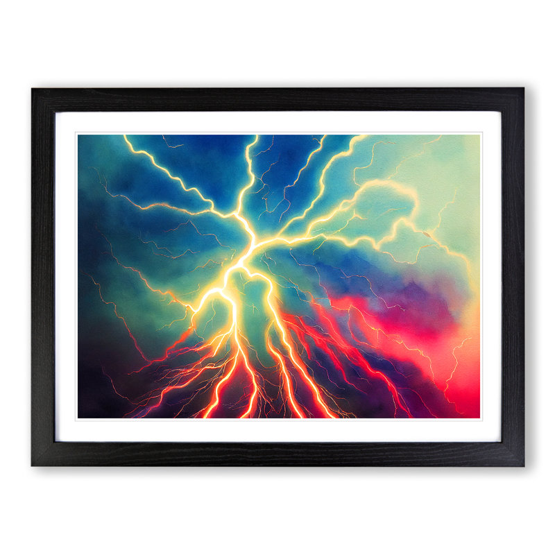 XH1022-2977X Effervescent Lightning Bolt - Single Picture Frame Print, 46cm H x 64cm W x 2cm D, Black