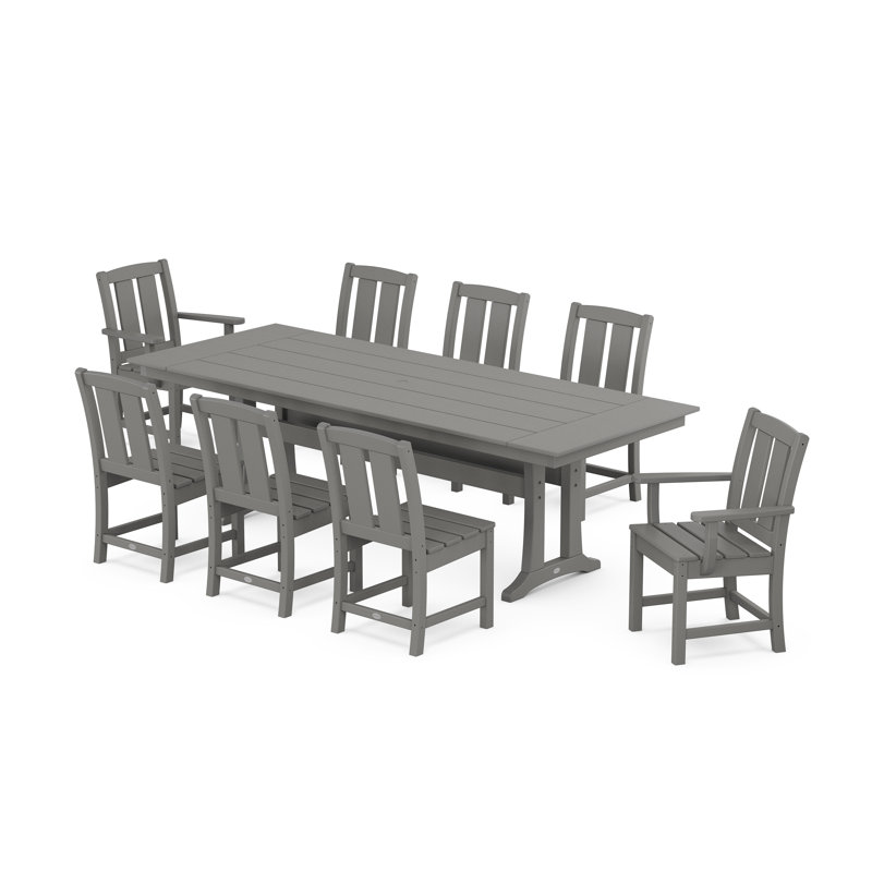 Mission 9-Piece Farmhouse Dining Set with Trestle Legs, Slate Gray