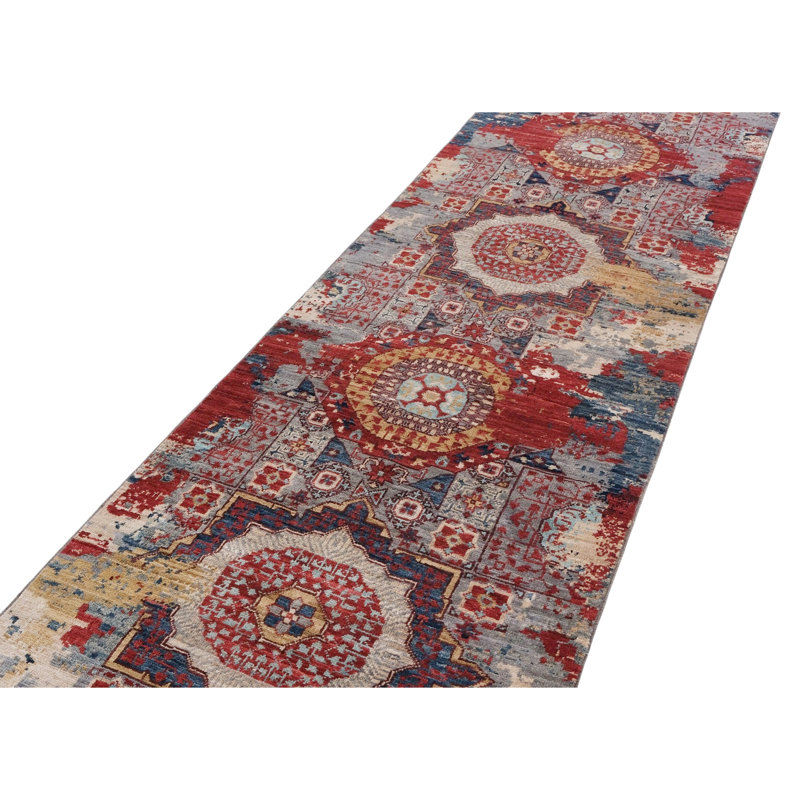 High-Quality Hand-Knotted Red And Blue Area Rug
