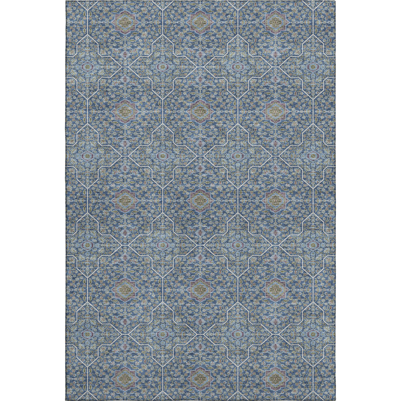 Premium Machine Washable Mayfield AMF2409 Oriental Rug, 3' x 5', Navy