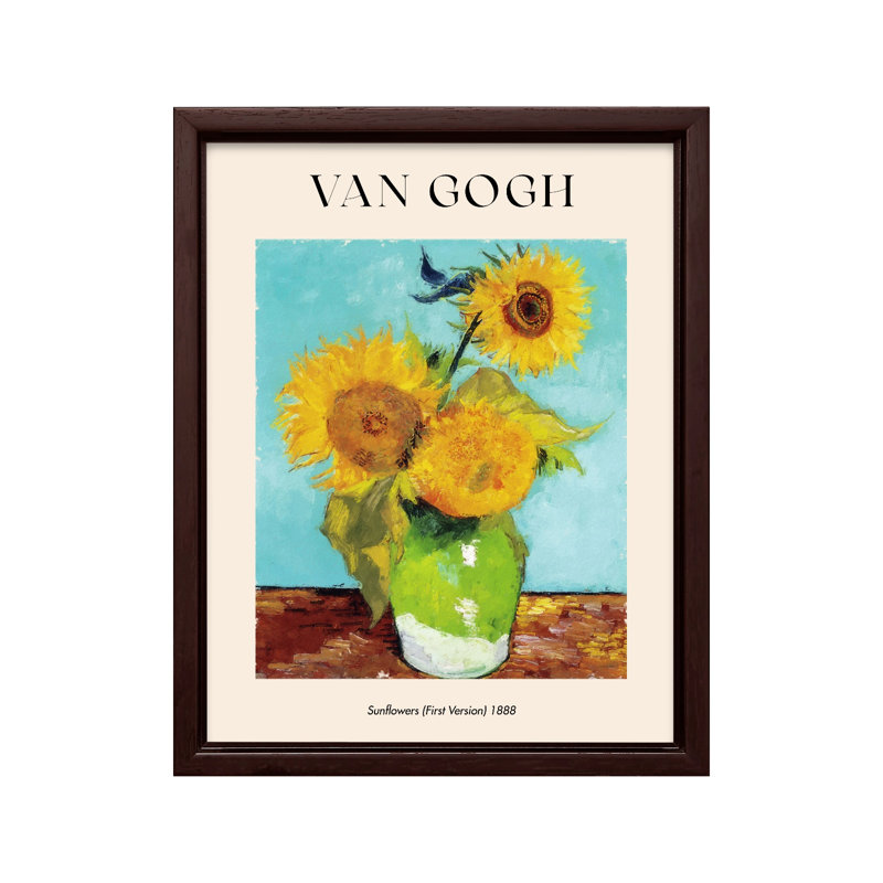 Van Gogh - Tournesols, Canevas, H 12 po x l 16 po, Encadrement brun