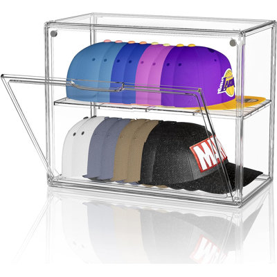 Clear Hat Box Storage, Baseball Cap Organizer For Baseball Caps, Hat Acrylic Display Case With Removable Compartment, Plastic Stackable Hats Holder Organizer Box With Magnetic Lid, 1 Pack
