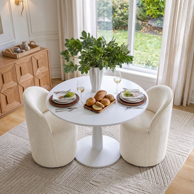 Ensemble de table de salle à manger pour 2 personnes avec table ronde et 2 chaises pivotantes en chenille rembourrées