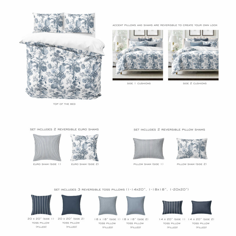 Alexandria White Cotton Duvet Cover Set, Queen Duvet Cover + 7 Additional Pieces