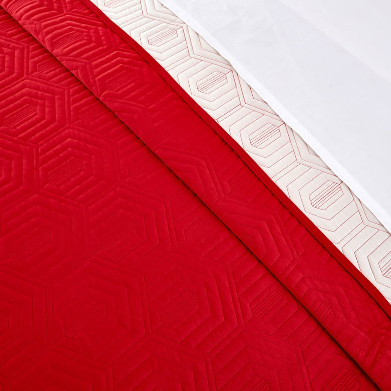 Ensemble de literie en velours 3 pièces, Courtepointe grand + 2 taies décoratives standard, Rouge