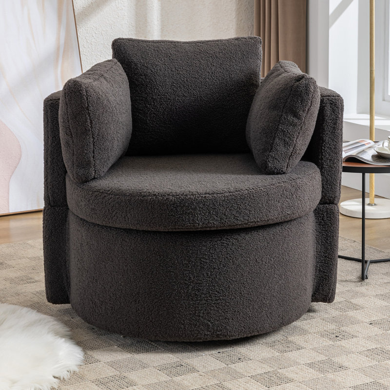 Fauteuil demi-tonneau pivotant avec rangement, Gris pelucheux