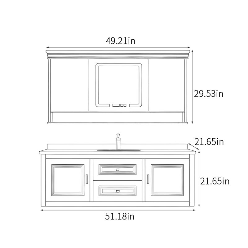 Armoire de salle de bain style américain rétro, H 21,65 po x l 51,18 po x P 21,65 po