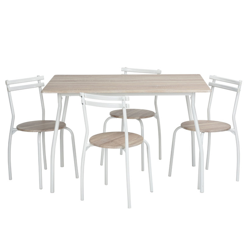 Ponti 4 - Person Dining Set, Beech, White, Beech