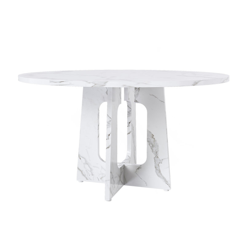 Table de salle à manger de 47,24 po pour 4 personnes - Table de ferme en panneau de fibres à densité moyenne au fini marbre blanc, capacité de 300 lb, facile à assembler pour la cuisine / salle à manger - Table moderne épicée