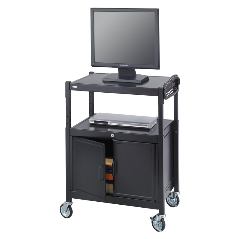 Adjustable Mobile AV Cart with Locking Cabinet