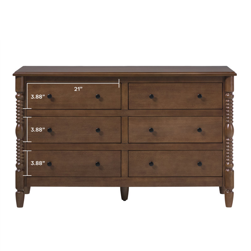 Solid Wood 4-Piece Spindle Vivienne Bed With Two Walker Edison Easy Assembly 2-Drawer Nightstands And A 6-Drawer Dresser