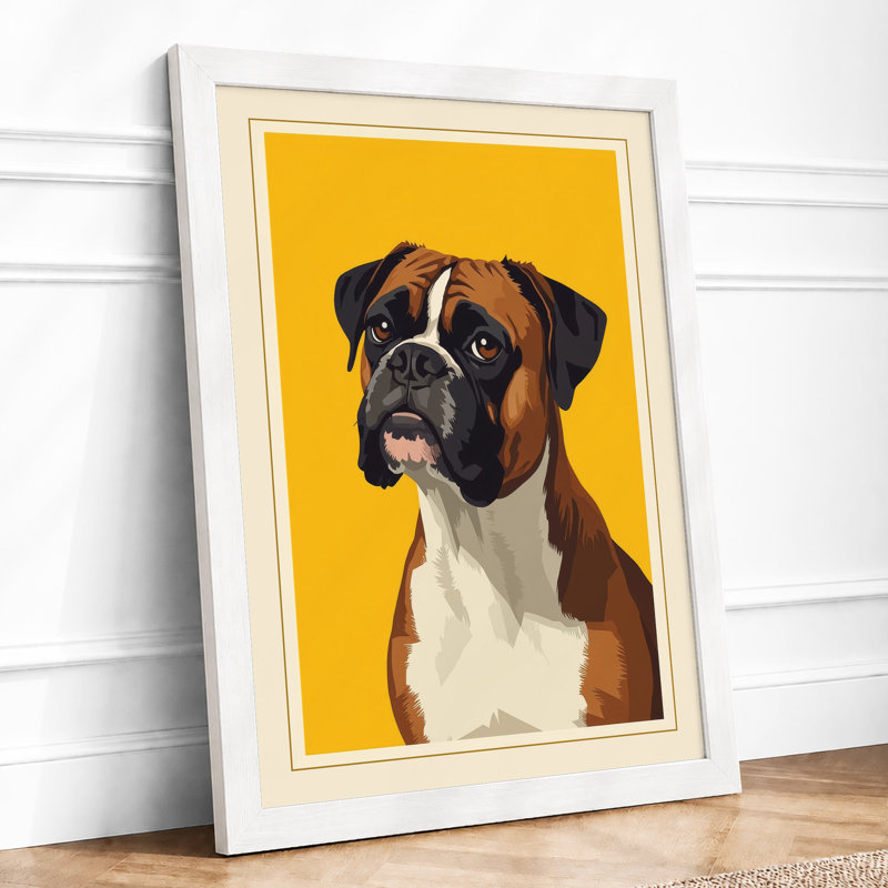 Boxer Portrait Modern - Framed Print, A3 - 42.0 x 29.7 cm, White