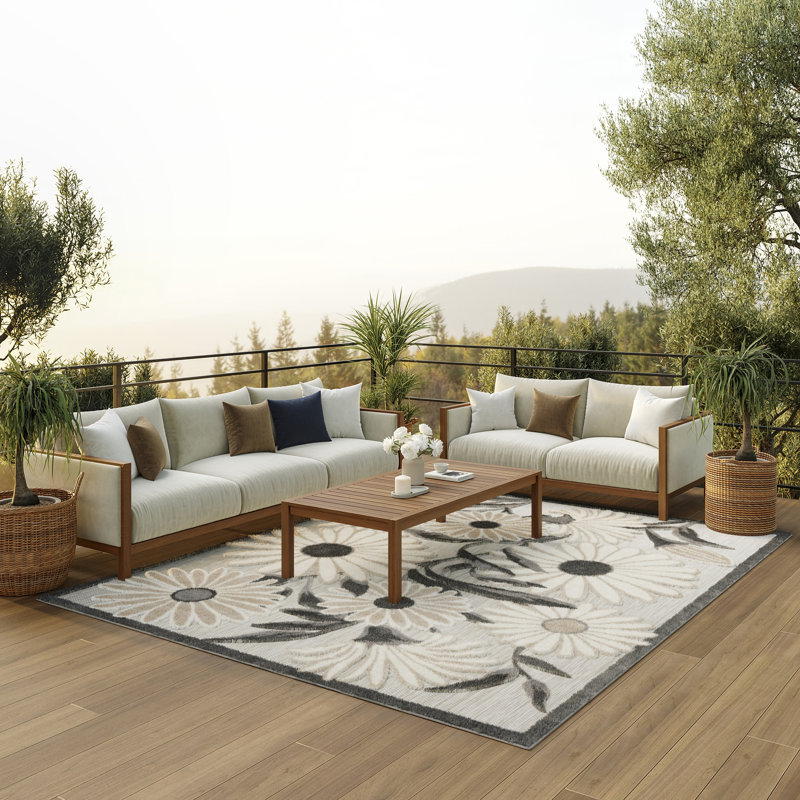 Aloha  Floral Beige Indoor/Outdoor Area Rug, Rectangle 6' x 9'