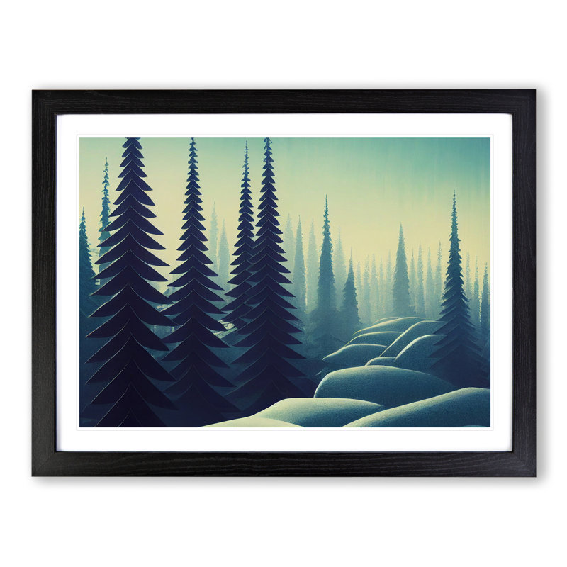 Pine Tree Forest at Winter 1 Piece Single Picture Frame Wall Art, 34cm H x 46cm W, Black